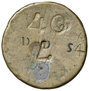 reverse: Pesi monetali bolognesi. Card. Girolamo Lomellini legato (1652-1658). Peso della quadrupla AE gr. 12,95. Mazza 102. Raro. BB