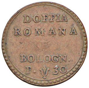reverse: Pesi monetali bolognesi. Pio VI (1775-1799). Peso monetale della doppia romana e bolognese da 30 paoli AE gr. 5,42. Mazza 694. Raro. BB