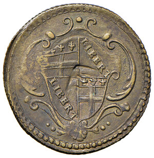 obverse: Pesi monetali bolognesi. Pio VI (1775-1799). Peso monetale della mezza doppia romana e bolognese da 15 paoli AE gr. 2,73. Mazza 717. Raro. Buon BB