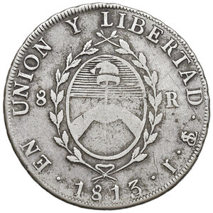 obverse: Argentina. Provincia di Rio de la Plata. Da 8 reales 1813-J AG. KM 5. q.BB