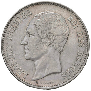 obverse: Belgio. Leopoldo I (1831-1865). Da 5 franchi 1853 AG. Emissione commemorativa del matrimonio dei duchi di Brabante. KM 8.1. Migliore di BB