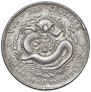 obverse: Cina. Dinastia Qīng. Dézōng (Guāngxù) (1875-1908). Da 3 mace 6 candareens (50 centesimi) provincia di Yun-Nan (1908) AG. q.SPL