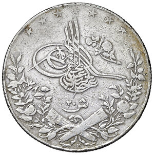 obverse: Egitto. Impero Ottomano. Abdul Hamid II (1876-1909). Qirsh anno 33 (AH1293) AG. KM 292. Buon BB