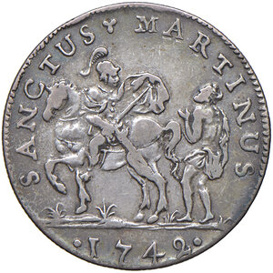 reverse: Lucca. Repubblica sec. XVIII. Monete con data. San Martino da 15 bolognini 1742 AG gr. 5,33. MIR 234/3. Raro. BB