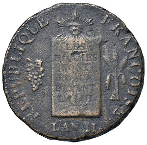 obverse: Francia. Prima Repubblica (1792-1804). Da 2 sols anno II-I (Limoges) CU gr. 29,27. Gadoury 32. q.BB