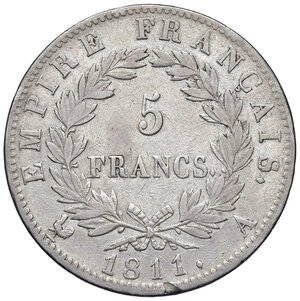 reverse: Francia. Napoleone I imperatore (1804-1814). Da 5 franchi 1811-A (Parigi) AG. Gadoury 584. BB