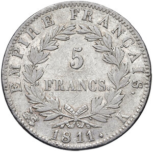 reverse: Francia. Napoleone I imperatore (1804-1814). Da 5 franchi 1811-K (Bordeaux) AG. Gadoury 584. BB