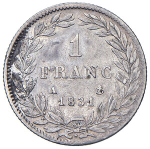 reverse: Francia. Luigi Filippo I (1830-1848). Franco 1831-A (Parigi) AG. Gadoury 452. q.BB 