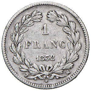 reverse: Francia. Luigi Filippo I (1830-1848). Franco 1832-MA (Marsiglia) AG. Gadoury 453. Molto raro. MB/q.BB 