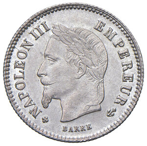 obverse: Francia. Napoleone III imperatore (1852-1870). Da 20 centesimi 1867-BB (Strasburgo) AG. Gadoury 309. FDC