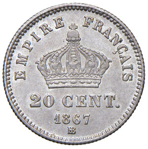reverse: Francia. Napoleone III imperatore (1852-1870). Da 20 centesimi 1867-BB (Strasburgo) AG. Gadoury 309. FDC