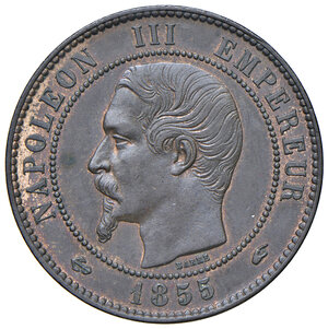 obverse: Francia. Napoleone III imperatore (1852-1870). Da 10 centesimi 1855-A (Parigi) CU. Gadoury 248. Migliore di SPL