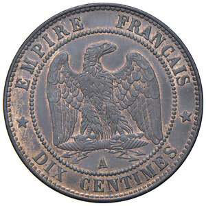 reverse: Francia. Napoleone III imperatore (1852-1870). Da 10 centesimi 1855-A (Parigi) CU. Gadoury 248. Migliore di SPL