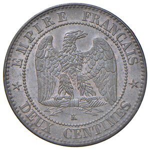 reverse: Francia. Napoleone III imperatore (1852-1870). Da 2 centesimi 1861-K (Bordeaux) CU. Gadoury 104. FDC