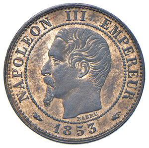 obverse: Francia. Napoleone III imperatore (1852-1870). Centesimo 1853-A (Parigi) CU. Gadoury 86. FDC