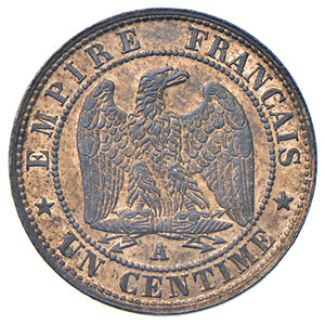 reverse: Francia. Napoleone III imperatore (1852-1870). Centesimo 1853-A (Parigi) CU. Gadoury 86. FDC