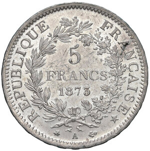 obverse: Francia. Terza Repubblica (1870-1940). Da 5 franchi 1873-A (Parigi) AG. Gadoury 745a. Fondi lucenti, q.FDC