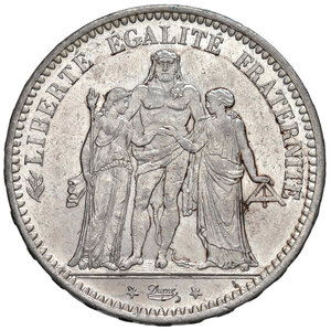 reverse: Francia. Terza Repubblica (1870-1940). Da 5 franchi 1873-A (Parigi) AG. Gadoury 745a. Fondi lucenti, q.FDC