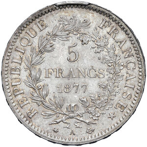 obverse: Francia. Terza Repubblica (1870-1940). Da 5 franchi 1877-A (Parigi) AG. Gadoury 745a. FDC