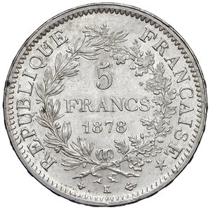 obverse: Francia. Terza Repubblica (1870-1940). Da 5 franchi 1878-A (Parigi) AG. Gadoury 745a. Migliore di SPL