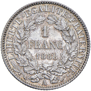 reverse: Francia. Terza Repubblica (1870-1940). Franco 1888-A (Parigi) AG. Gadoury 465a. Patina di medagliere su fondi lucenti, FDC