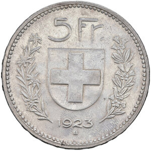 obv: Svizzera. Confederazione (1848-). Da 5 franchi 1923 (Berna) AG. SV pag. 43. q.SPL