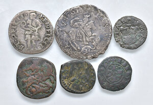 obv: Ferrara. Epoca comunale, estense e pontificia. Lotto di sei (6) monete in argento, mistura e rame. Da MB a BB