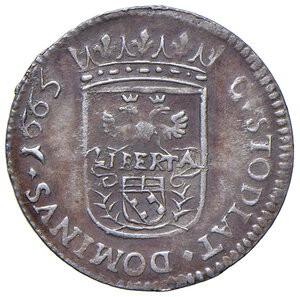 reverse: Massa di Lunigiana. Alberico II Cybo Malaspina (1662-1690). II periodo: duca, 1664-1690. Da 8 bolognini 1665 AG gr. 2,48. Cammarano 227. MIR 323/2. Rara. BB 