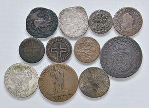 reverse: Savoia. Secc. XVI-XVIII. Lotto di undici (11) monete in argento, mistura e rame. Da MB a migliore di BB