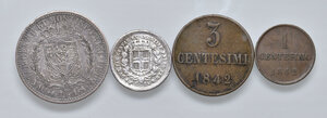 reverse: Savoia. Sec. XIX. Lotto di quattro (4) monete in argento e rame. Da q.BB a BB
