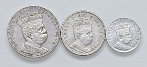 obverse: Savoia. Umberto I (1878-1900). Monetazione per la Colonia Eritrea. Lotto di tre (3) monete in argento da 2, 1 lire e da 50 centesimi 1890. Da q.BB a BB