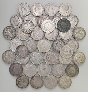 obverse: Francia. Sec. XIX. Lotto di quaranta (40) monete in argento da 5 franchi varie date. Da MB a buon BB 