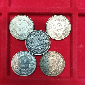 obverse: SVIZZERA. Lotto 5 monete in argento da 1 Franc. Conservazioni varie.