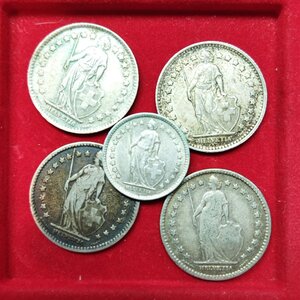 reverse: SVIZZERA. Lotto 5 monete in argento. Conservazioni varie.