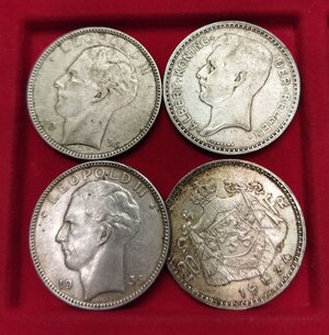 reverse: BELGIO. Lotto 04 momete in argento da 20 Francs del 1934 e 1935. Gradevoli.