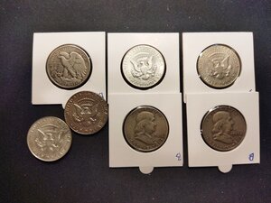 reverse: USA. Lotto 07 monete in argento HALF DOLLAR, vari anni e conservazioni.