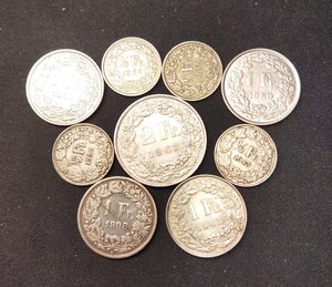 reverse: SVIZZERA. Lotto 09 monete in argento, vari anni e conservazioni.