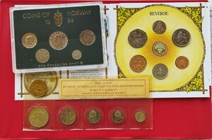obverse: Lotto 03 folder di monete: REGNO UNITO, 7 valori del 1987; NORVEGIA, 5 valori del 1984; EX RUSSIA, 6 valori del 1967.