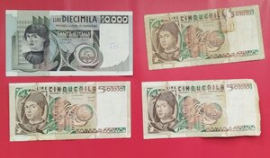 obverse: Italia. Lotto 4 banconote da Lire 10.000 e 5.000, un paio discrete, un paio molto circolate ma gradevoli.