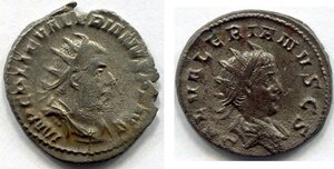 obverse: Altro lotto interessante di 2 monete di un papà con suo figlio, ossia VALERIANO I (253-260) e VALERIANO II (268): 1.) Roma. AR antoninianus (3,08 gr.). R.\: VICTORIA AVG, MB; 2.) Roma. AR antoninianus (3,41 gr.). R.\: PRINC IVVENT, qBB;