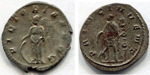 reverse: Altro lotto interessante di 2 monete di un papà con suo figlio, ossia VALERIANO I (253-260) e VALERIANO II (268): 1.) Roma. AR antoninianus (3,08 gr.). R.\: VICTORIA AVG, MB; 2.) Roma. AR antoninianus (3,41 gr.). R.\: PRINC IVVENT, qBB;