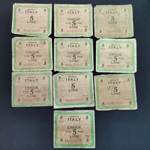 obverse: Occupazione Americana in Italia. Lotto 10 pezzi diversi da 5 Lire del 1943. Molto circolate.