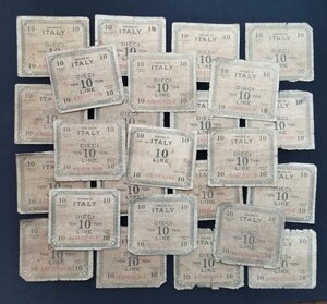 obverse: Occupazione Americana in Italia. Lotto 25 pezzi diversi da 10 Lire del 1943. Molto circolate.