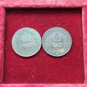 reverse: Lotto di 2 monete inerenti il Regno Lombardo Veneto, Francesco 1° d Asburgo-Lorena, da 1 centesimo del 1822. Discrete.