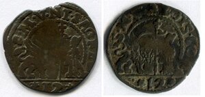 obverse: Lotto di 2 monete della Repubblica di VENEZIA: 1.) Nicolò Sagredo. 12 bagattini del 1675 - 1676. MB. R1; 2.) Alvise Contarini. 12 bagattini del 1676 - 1684. MB. R1;