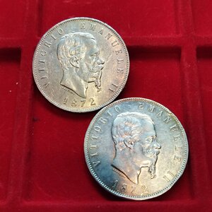obverse: Vittorio Emanuele 2°. Lotto 02 monete da 5 Lire del 1872 Milano, in argento e dalle discrete conservazioni.