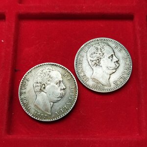 obverse: Umberto I. Lotto 02 monete da Lire 2 del 1881 e 1887. Ag. QBB.