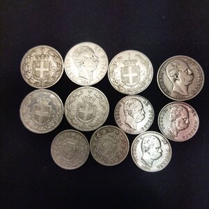 reverse: Regno d Italia. Umberto I, Lotto 11 monete in argento da Lire 2 e Lire 1. Conservazioni e anni vari.