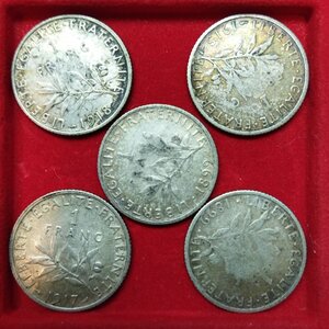 obverse: FRANCIA. Lotto 5 monete in argento da 1 Francs. Conservazioni varie.