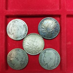 obverse: FRANCIA. Lotto 5 monete in argento da 1 Franc. Conservazioni varie.